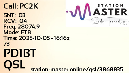 QSL Card for PD1BT QSO with PC2K