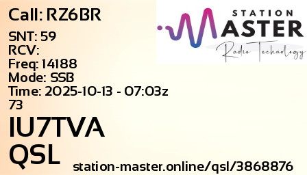 QSL Card for IU7TVA QSO with RZ6BR