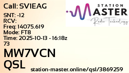 QSL Card for MW7VCN QSO with SV1EAG
