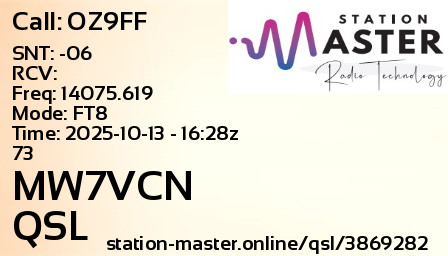 QSL Card for MW7VCN QSO with OZ9FF