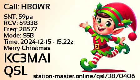 QSL Card for KC3MAI QSO with HB0WR