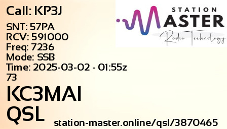 QSL Card for KC3MAI QSO with KP3J