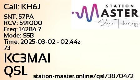 QSL Card for KC3MAI QSO with KH6J