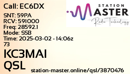 QSL Card for KC3MAI QSO with EC6DX