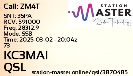 QSL Card for KC3MAI QSO with ZM4T