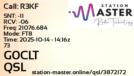 QSL Card for G0CLT QSO with R3KF