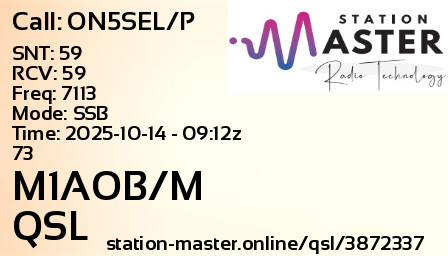 QSL Card for M1AOB/M QSO with ON5SEL/P