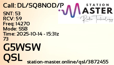 QSL Card for G5WSW QSO with DL/SQ8NOD/P