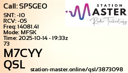 QSL Card for M7CYY QSO with SP5GEO