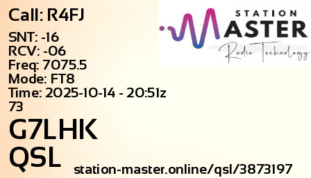 QSL Card for G7LHK QSO with R4FJ
