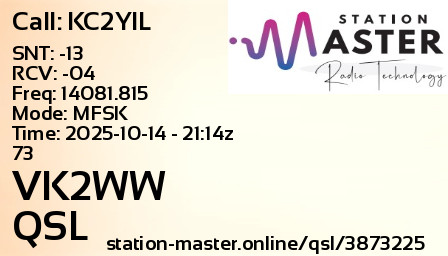 QSL Card for VK2WW QSO with KC2YIL