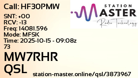 QSL Card for MW7RHR QSO with HF30PMW