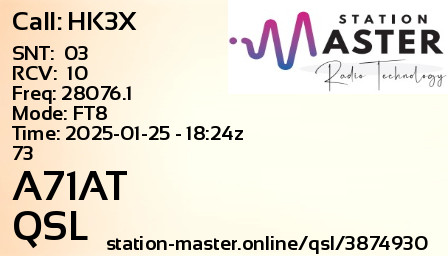 QSL Card for A71AT QSO with HK3X