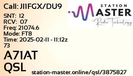QSL Card for A71AT QSO with JI1FGX/DU9