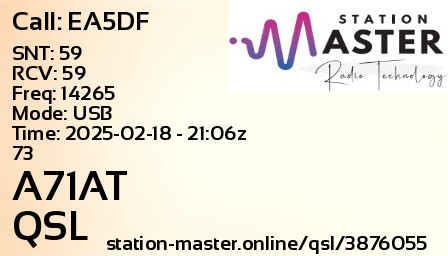 QSL Card for A71AT QSO with EA5DF