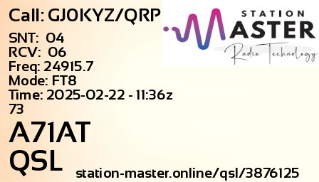 QSL Card for A71AT QSO with GJ0KYZ/QRP