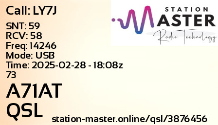 QSL Card for A71AT QSO with LY7J