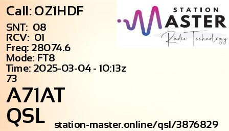 QSL Card for A71AT QSO with OZ1HDF