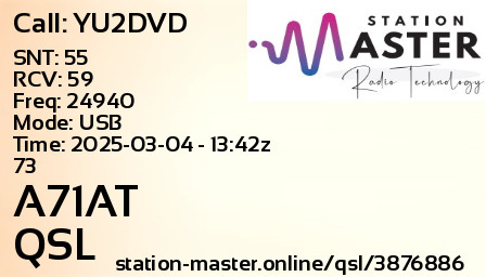 QSL Card for A71AT QSO with YU2DVD