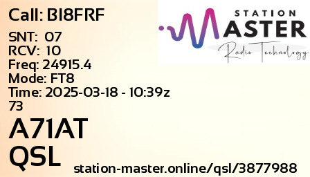 QSL Card for A71AT QSO with BI8FRF