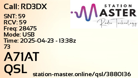 QSL Card for A71AT QSO with RD3DX