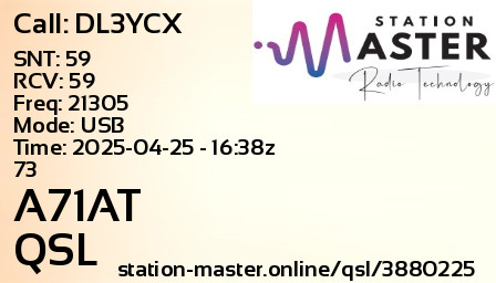 QSL Card for A71AT QSO with DL3YCX