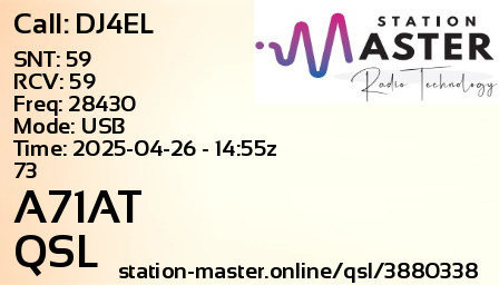 QSL Card for A71AT QSO with DJ4EL