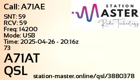 QSL Card for A71AT QSO with A71AE