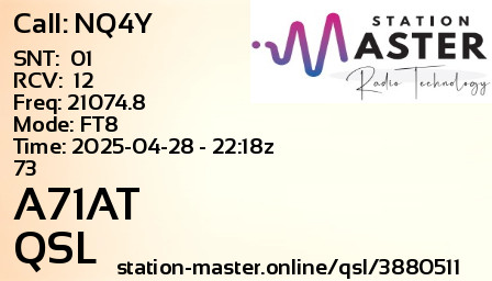 QSL Card for A71AT QSO with NQ4Y