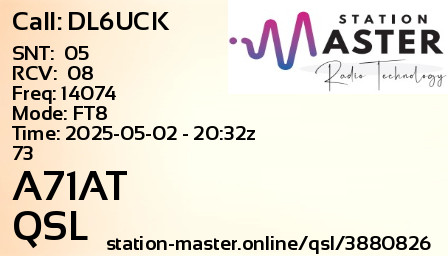 QSL Card for A71AT QSO with DL6UCK
