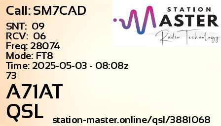 QSL Card for A71AT QSO with SM7CAD