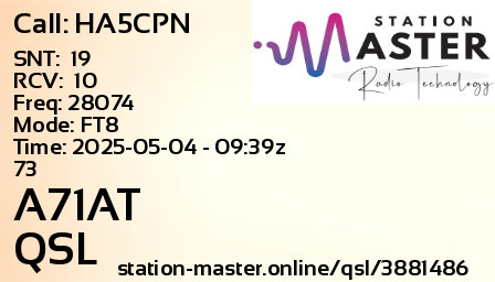 QSL Card for A71AT QSO with HA5CPN