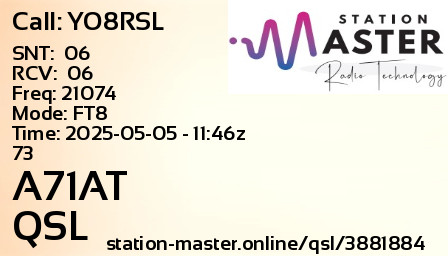 QSL Card for A71AT QSO with YO8RSL