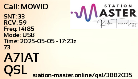 QSL Card for A71AT QSO with M0WID