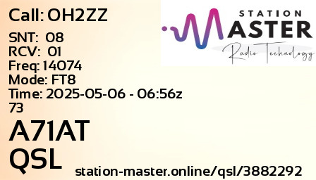QSL Card for A71AT QSO with OH2ZZ