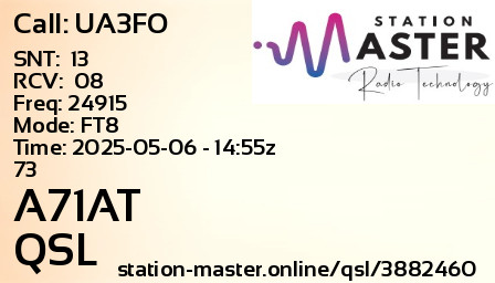 QSL Card for A71AT QSO with UA3FO