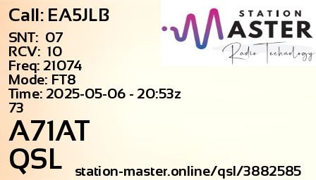 QSL Card for A71AT QSO with EA5JLB