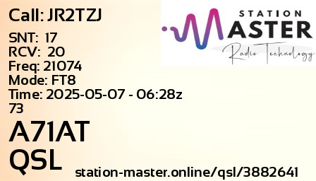 QSL Card for A71AT QSO with JR2TZJ
