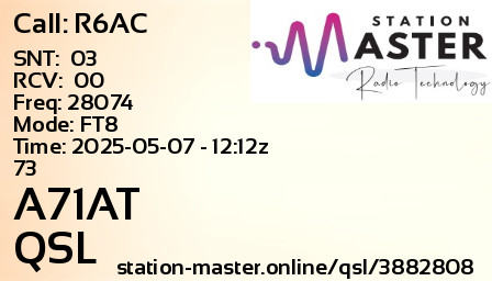 QSL Card for A71AT QSO with R6AC