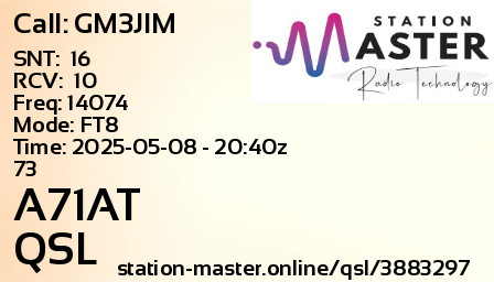 QSL Card for A71AT QSO with GM3JIM