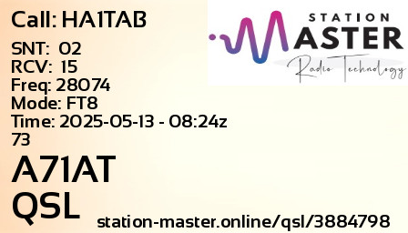 QSL Card for A71AT QSO with HA1TAB