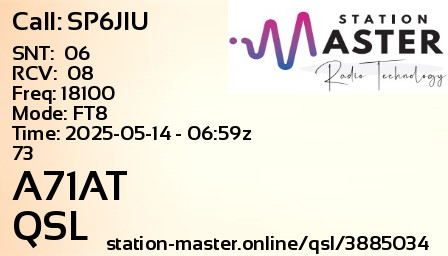 QSL Card for A71AT QSO with SP6JIU