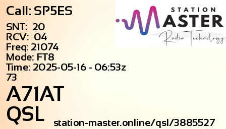 QSL Card for A71AT QSO with SP5ES