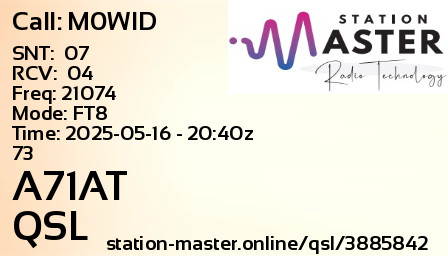 QSL Card for A71AT QSO with M0WID