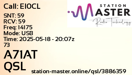 QSL Card for A71AT QSO with EI0CL