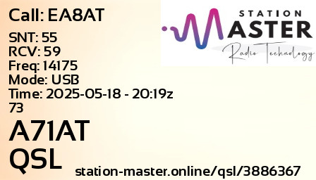 QSL Card for A71AT QSO with EA8AT