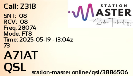 QSL Card for A71AT QSO with Z31B