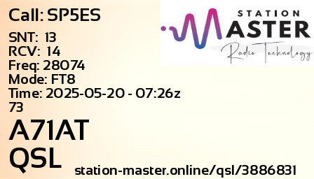 QSL Card for A71AT QSO with SP5ES