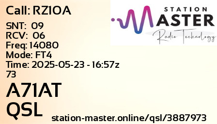QSL Card for A71AT QSO with RZ1OA