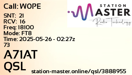 QSL Card for A71AT QSO with W0PE
